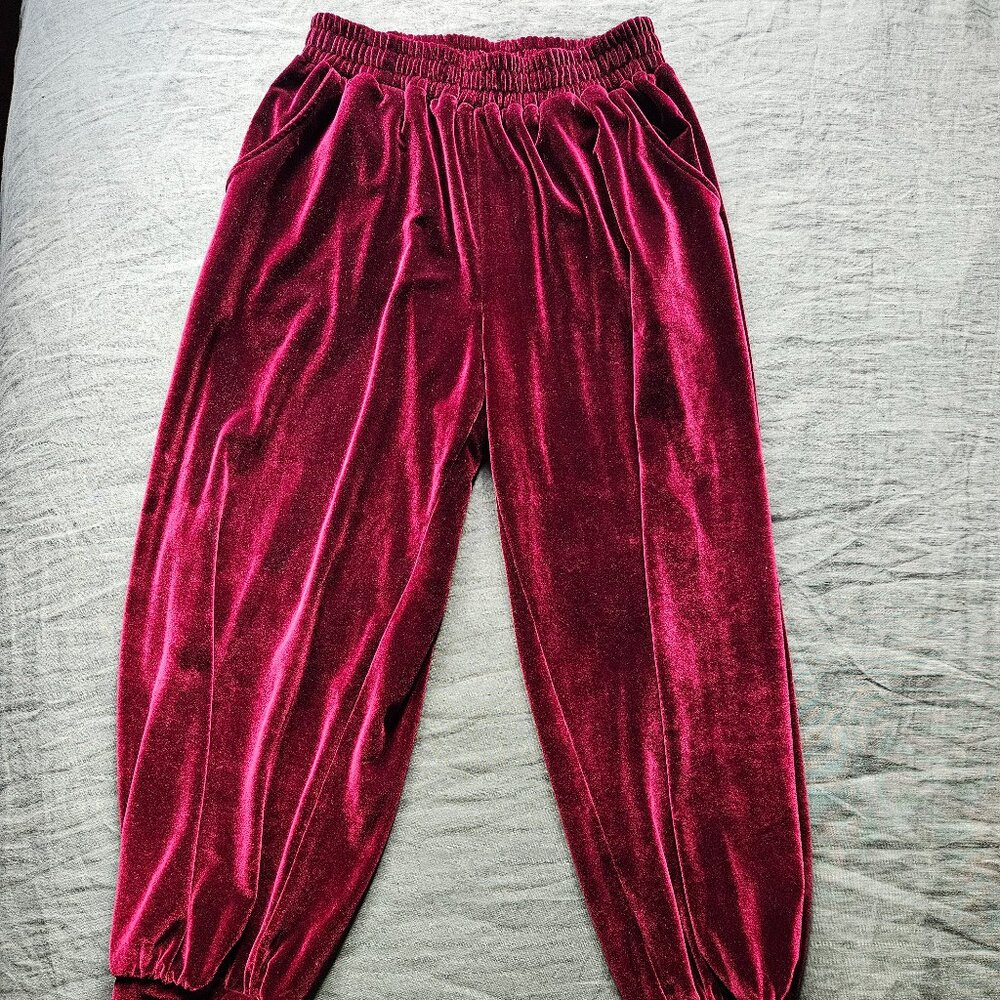 Red Sky burgundy velour 'Ray' pants size M